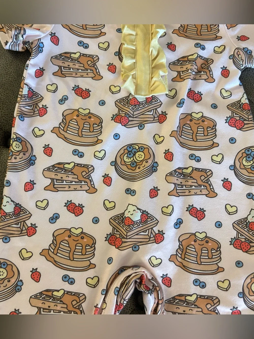 Kids Pancake Print Yellow Ruffle Romper - Unbranded